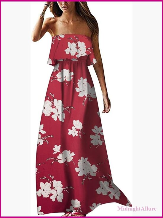 Dresses & Skirts - Off The Shoulder Maxi Dress Ruffle Strapless Boho Casual Long Dress